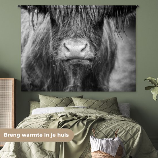 Tapisserie - Tapisserie - Highlander écossais - Vache - Zwart - Wit - Animaux - 180x135 cm - Tapisserie