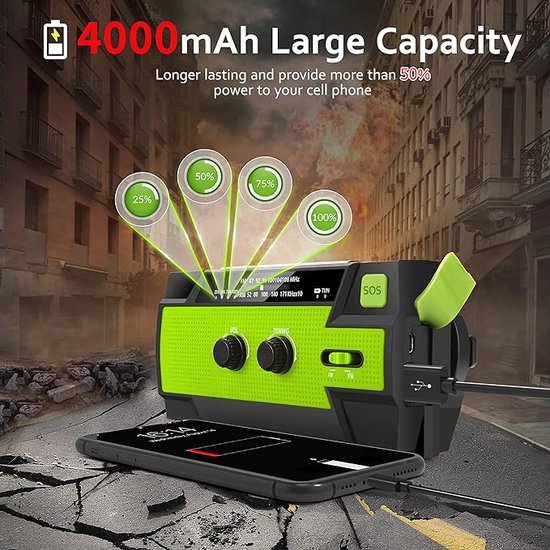 27000 mAh Noodradio, FM/AM Emergency Radio met Bluetooth 5.3/SOS Alarm 27000 mAh Noodradio, FM/AM Emergency Radio met Bluetooth 5.3/SOS Alarm