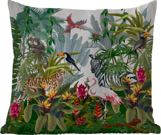 Foto: Pillowmonkey sierkussen jungle dieren kussen jungle sierkussen buiten kussen bladeren 60x60 cm