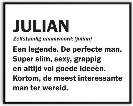 Julian Woordenboek Fotolijst met glas 30 x 40 cm - Prachtige kwaliteit - jarig - verjaardag - kado - Canvas - incl ophangsysteem - Poster - Grappig - cadeau