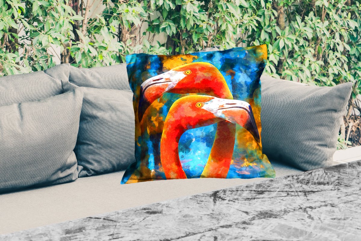 Sierkussen Buiten - Schilderij - Olieverf - Flamingo - 60x60 cm - Weerbestendig