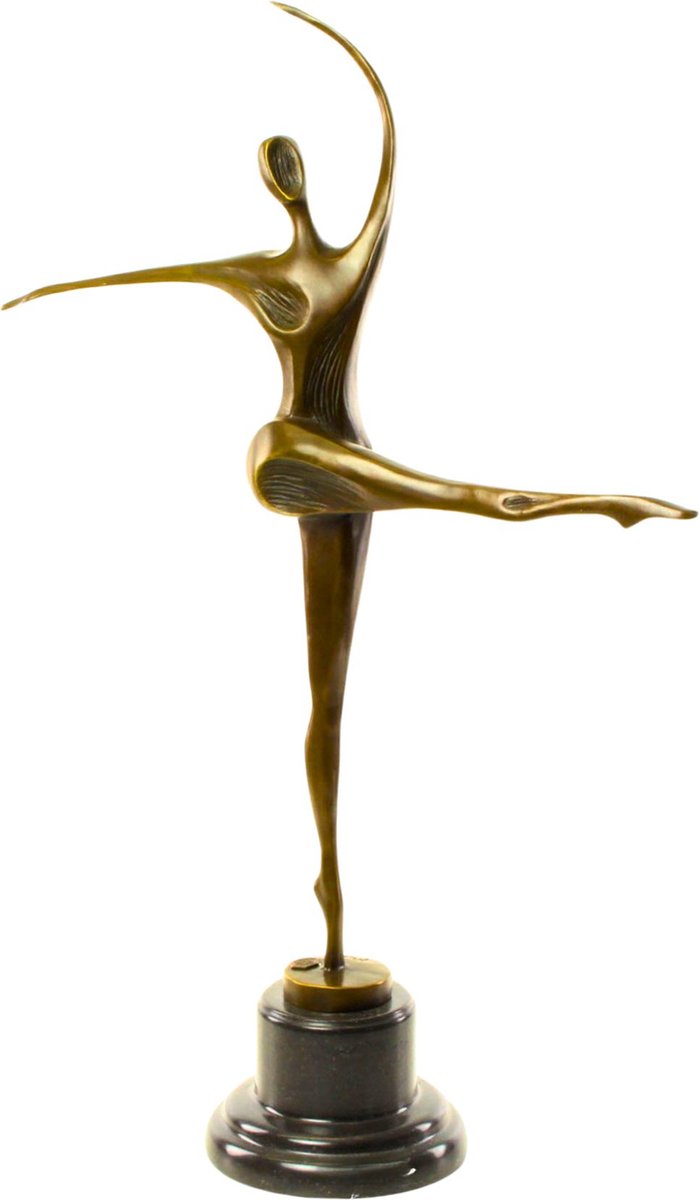 Dansende Vrouw - Art Deco - Bronzen Beeld - Moderne Kunst - Brons Sculptuur - Kunst Beelden - Gesigneerd Kunstwerk op een Marmer Sokkel - Dans Beeldje - 36x13x57