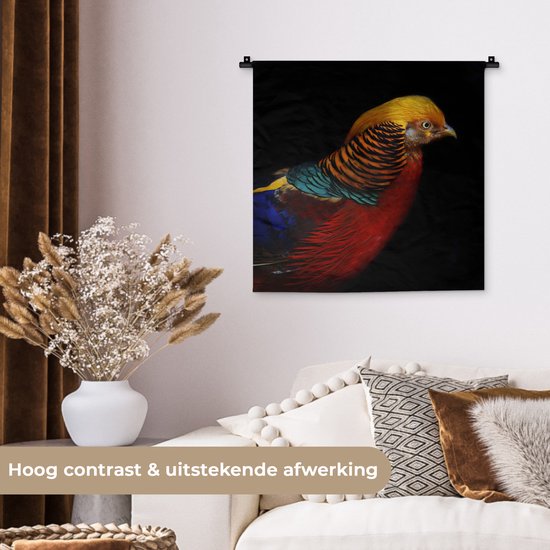Tapisserie Animaux sur fond noir - Faisan doré sur fond noir Tapisserie coton 60x60 cm - Tapisserie avec photo