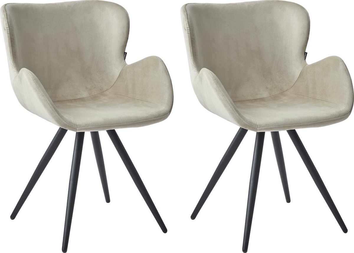 Colenis Anabella Eetkamerstoel - Set Van 2 - Beige - Velvet - Industrieel - Met armleuning