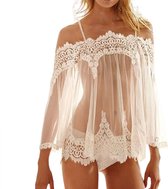 Transparante nachtjurk inclusief bijpassende string - Lange mouwen - Mini jurkje - Rok - Nachthemd erotisch - BDSM seks ondergoed