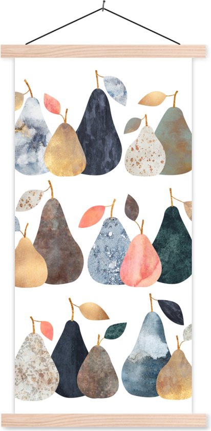 Porte-affiche avec affiche - Affiche scolaire - Poire - Pastel - Fruits - Design - 60x120 cm - Lattes vierges
