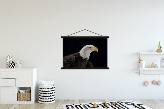 Portrait photo d'aigle chauve sur fond noir poster textielposter lattes noires 120x80 cm - Tirage photo sur plaque scolaire (décoration murale salon / chambre)