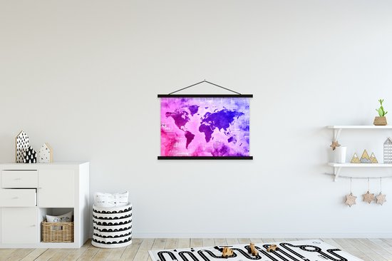 Affiche scolaire - Wereldkaart - Rose - Blauw - 90x60 cm