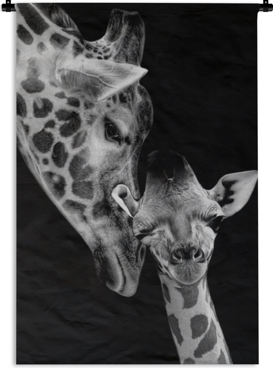 Wandkleed - Wanddoek - Portret - Giraffe - Dieren - Zwart - Wit - 60x90 cm - Wandtapijt