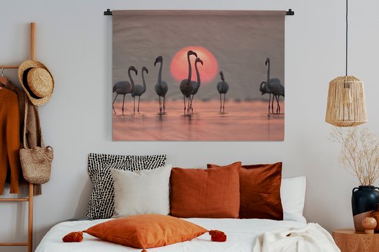 Tapisserie - Toile murale - Vogel - Flamingo - Coucher de soleil - Rose - 120x90 cm - Tapisserie