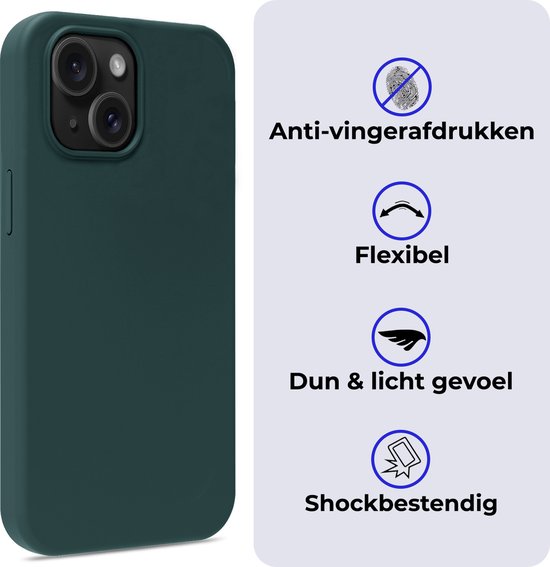 Coque pour iPhone 15, coque en Siliconen avec 2 films de protection d'écran – Coque pour iPhone 15 – Vert foncé
