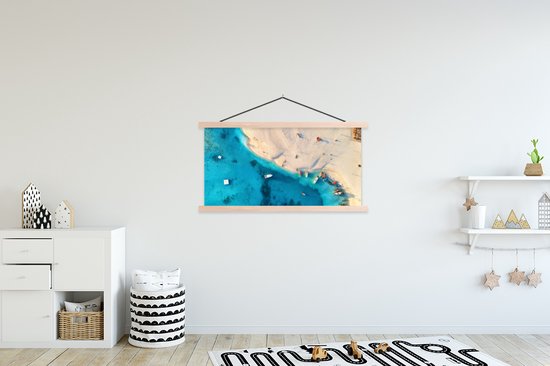 Posterhanger incl. Poster 150x75 cm - Schoolplaat - Zee - Boot - Kleuren - Textielposter - Blanke latten