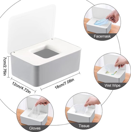 AMARE Vochtige doekjesbox met deksel, roestvrij staal, zwart, houder voor lijmen of boren, opslag van vochtig toiletpapier in cosmeticadoekjesbox, babydoekjesbox 15,5 x 17,5 x 6,5 cm