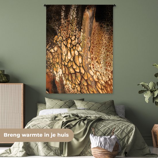 Tenture murale - Tissu mural - Peinture acrylique - Marron - Abstrait - 120x160 cm - Tapisserie