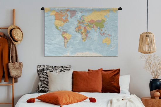 Tapisserie - Tapisserie - Carte du Wereldkaart - Couleurs - Atlas - 120x80 cm - Tapisserie