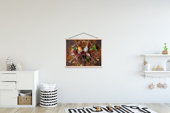 Porte-affiche avec affiche - Affiche scolaire - Épices - Herbes - Cuillères - Sel - Marron - Cuisine - 60x45 cm - Lattes vierges