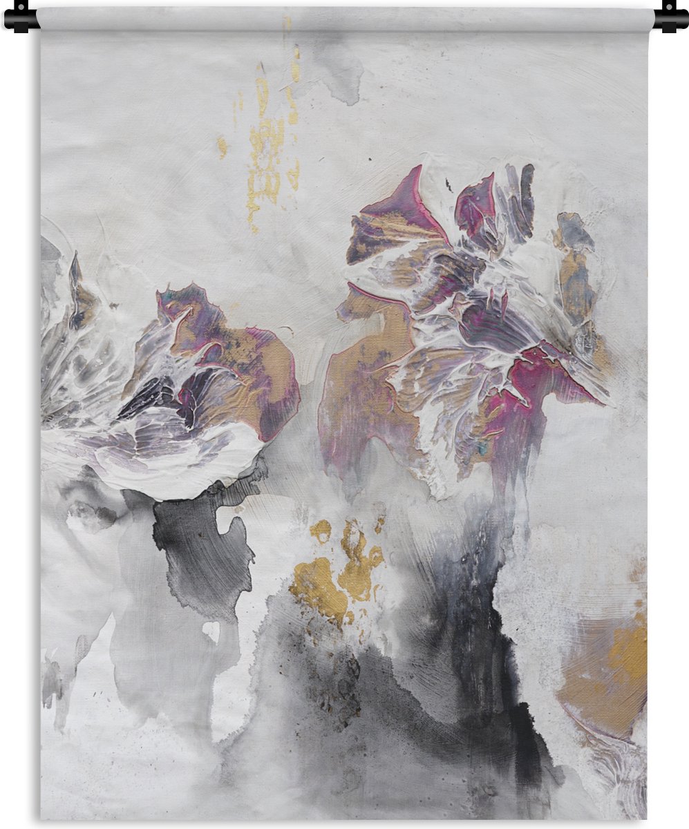 Wandkleed - Wanddoek - Verf - Kleuren - Wit - Abstract- Goud - 60x80 cm - Wandtapijt