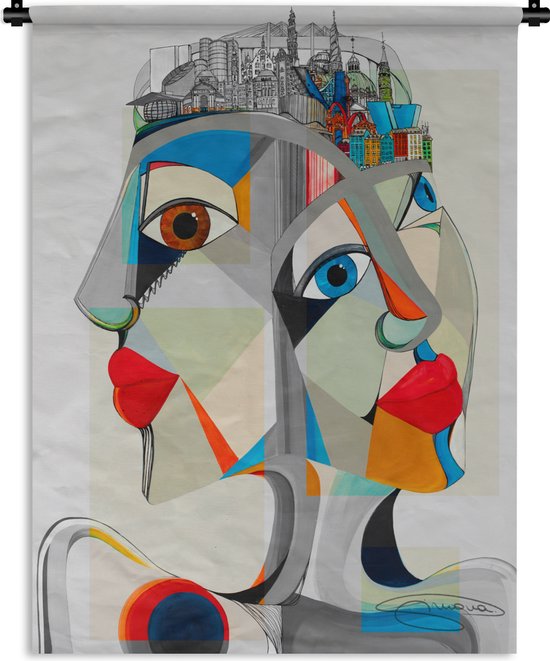 Tapisserie - Toile murale - Visages - Ville - Coloré - Lèvres - 90x120 cm - Tapisserie