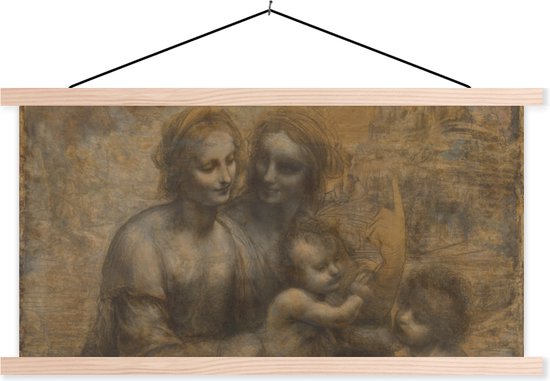 Posterhanger incl. Poster - Schoolplaat - Maria met kind en Sint-Anna - Leonardo da Vinci - 150x75 cm - Blanke latten