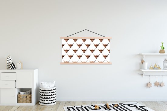 Posterhanger incl. Poster 120x60 cm - Schoolplaat - Patroon - Schotse hooglander - Dieren - Textielposter - Blanke latten