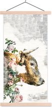 Posterhanger incl. Poster 60x120 cm - Schoolplaat - Schotse hooglander - Verf - Bloemen - Textielposter - Blanke latten