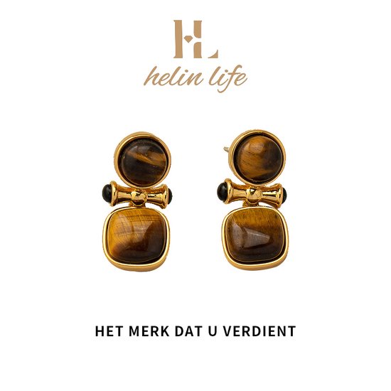 helin life - DamesOorhangers -oorbellen- 18K verguld- Cadeau - Goudkleurig