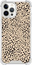 Casimoda® hoesje - Geschikt voor iPhone 12 Pro Max - Stippen bruin abstract - Shockproof case - Extra sterk - TPU/polycarbonaat - Bruin/beige, Transparant