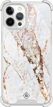 Casimoda® hoesje - Geschikt voor iPhone 12 Pro Max - Marmer Goud - Shockproof case - Extra sterk - TPU/polycarbonaat - Goudkleurig, Transparant