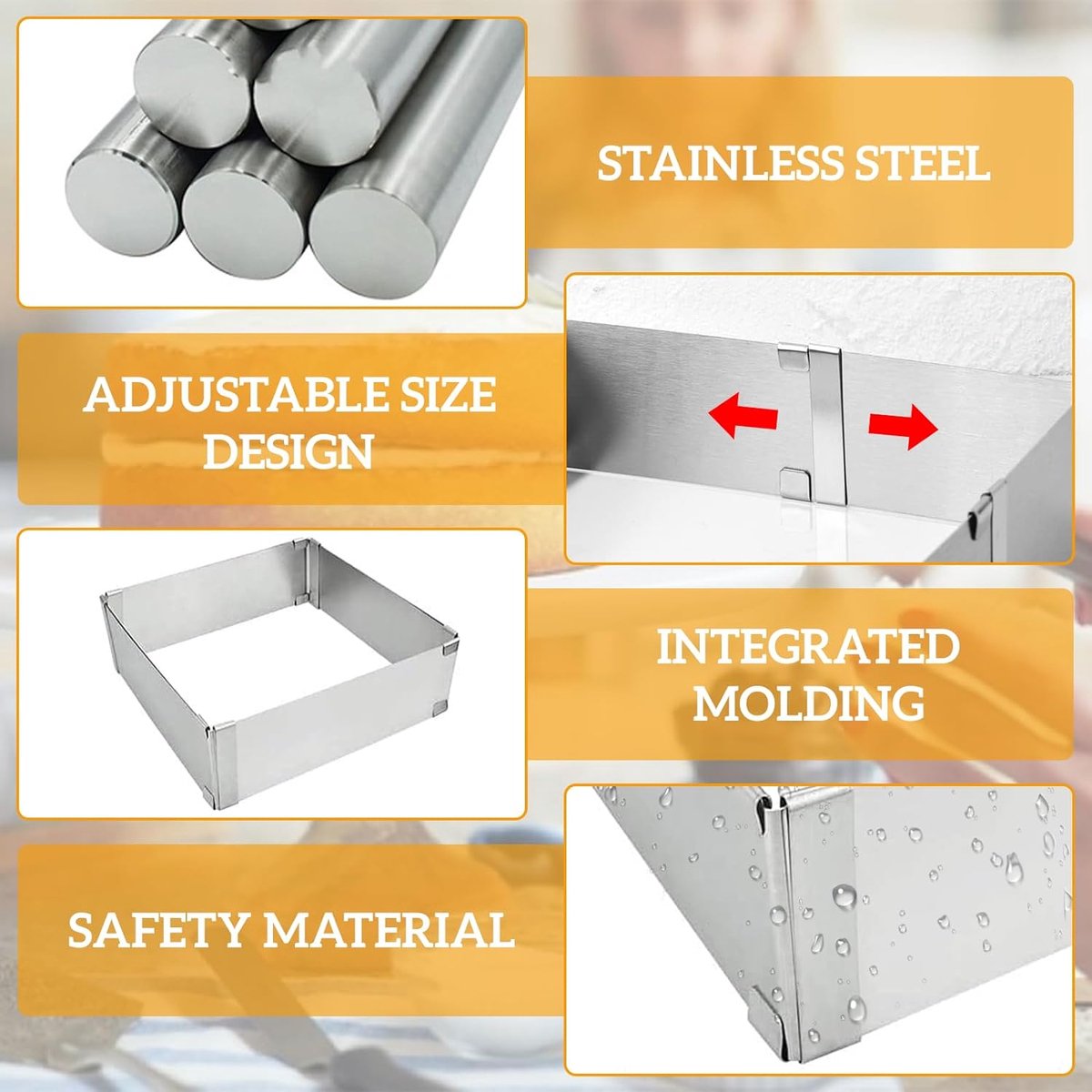 4smile Bakframe Rechthoekig Verstelbaar 8 Cm Hoge Roestvrij Stalen Bakvorm Taartvorm Hoekig Voor Het Bakken En De Bereiding Van Gelaagde Taarten 601346220