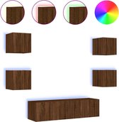 vidaXL - 6-delige - Tv-wandmeubelset - met - LED - bewerkt - hout - bruineikenkleur