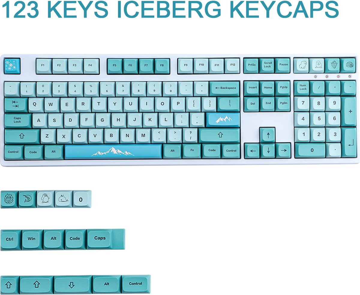 Beroli - PBT Keycaps - 123 toetsen - XDA-profiel - Iceberg Keycaps - kleursublimatie - ANSI-lay-out-toetsdoppen - voor Cherry Gateron MX Switches - mechanische toetsenborden