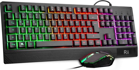 Rii QWERTZ Gaming toetsenbord en muis set, toetsenbordmuisset met kabel Rii QWERTZ Gaming toetsenbord en muis set, toetsenbordmuisset met kabel