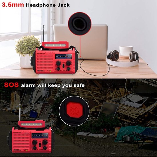 Radio à piles pour les catastrophes - Fonctionne avec des Piles AAA - AM/ FM - Facile à transporter - Lampe de poche - Bouton d'urgence - Radio d'urgence - Radio d'urgence Manivelle Solar - Kit d'urgence