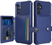 Portemonnee Hoesje Geschikt voor Samsung Galaxy A15 - Back Cover met Pasjeshouder - Telefoonhoesje voor Pinpas - Kaarthouder op Achterkant - Case met Magneet voor Auto Houder Blauw