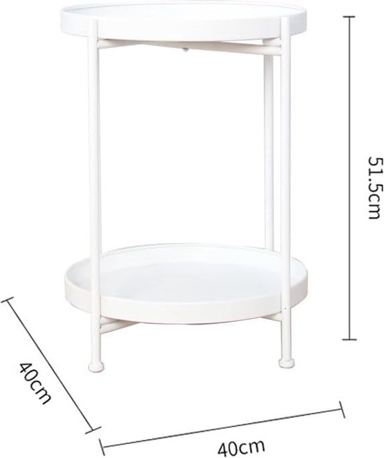 Ronde bijzettafel, 2 niveaus, bijzettafel, metalen dienblad, banktafel, meubelbijzettafel, tuinbijzettafel, diameter 36 x H51,5 cm, salontafel, nachtkastje, voor woonkamer, slaapkamer, kantoor, buiten (wit) — afbeelding 5