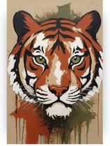 Tijger portret - Wilde dieren schilderij op canvas - Canvas schilderijen tijger - Moderne schilderijen - Canvas schilderijen - Woonkamer accessoires - 50 x 70 cm 18mm