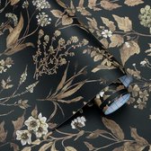 Zwart Goud Botanisch Patroon Zelfklevend Behang Bloemen Zelfklevend Eco-Folie Waterdicht Decoratief Papier Voor Muren Home Kastplanken En Laden 44cm x 3m
