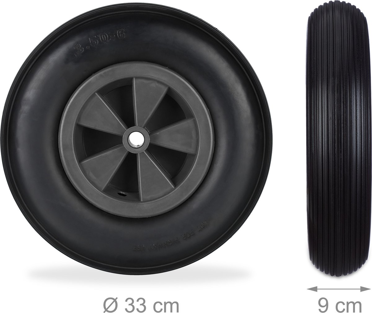 Roue De Brouette 3.50-8 Increvable - Caoutchouc PU, Charge 100kg, Noir/Rouge