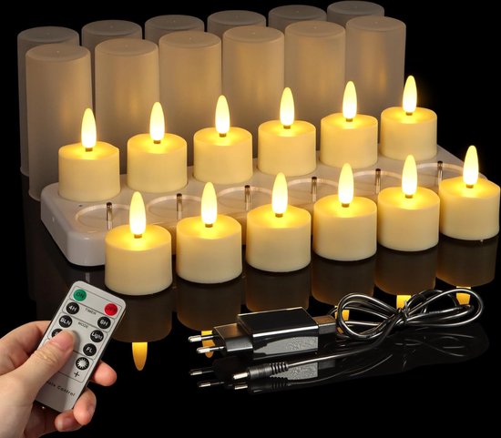 Velox Theelichtjes Oplaadbaar - Oplaadbare Waxinelichtjes - Theelichtjes Op Batterijen - Theelichtjes Led