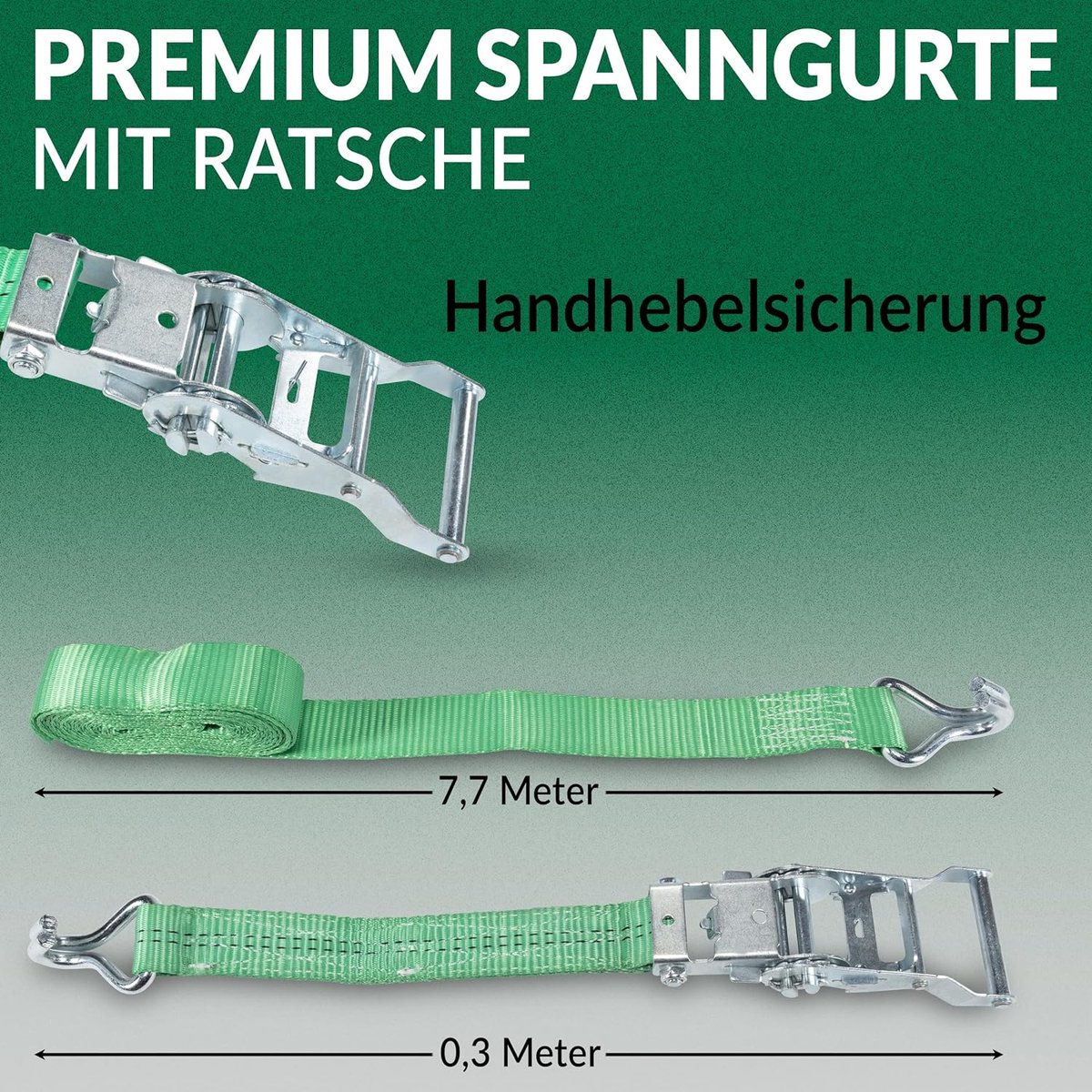 Premium spanbanden met ratel – spanbanden tweedelig – spanbanden met haken voor snelle vastzetten van de lading op de aanhanger – vrachtwagen – bestelwagen – 2 stuks 35 mm breed 8 meter lang