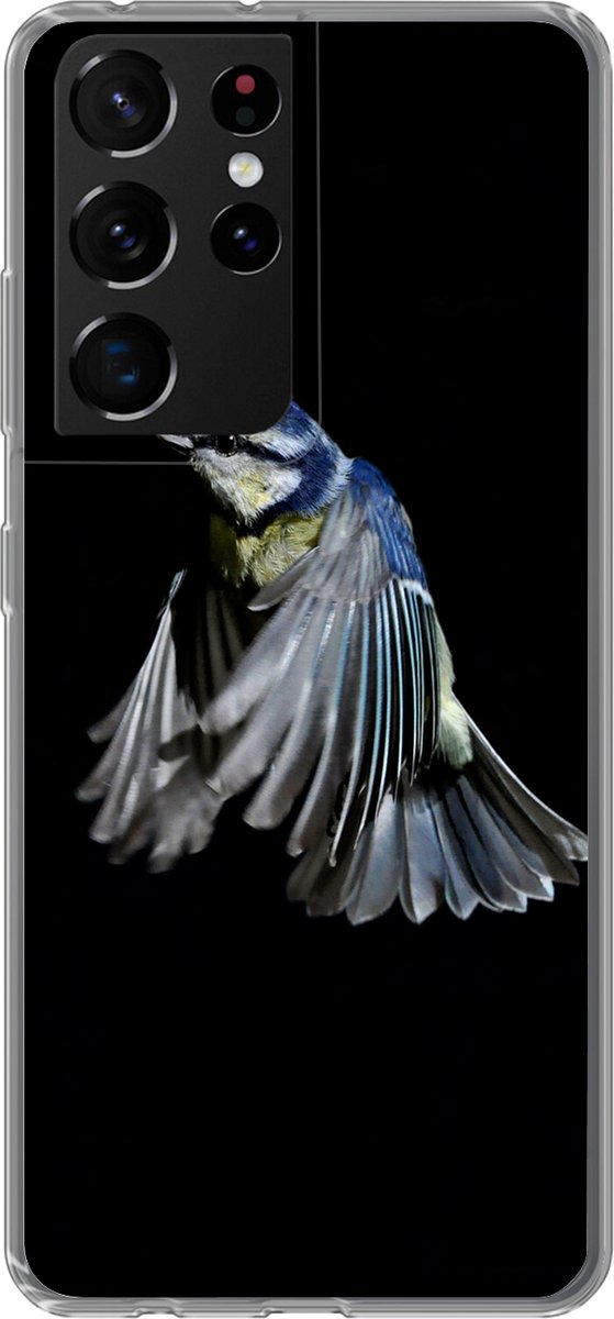 Telefoonhoesje Geschikt voor Samsung Galaxy S21 Ultra hoesje - Vogels - Veren - Zwart - Siliconen Telefoonhoesje Telefoonhoesje