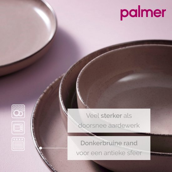 Palmer - Serviesset - Antigo - 6 persoons - Bruin - Porselein - Bordenset - 24-delig — afbeelding 4