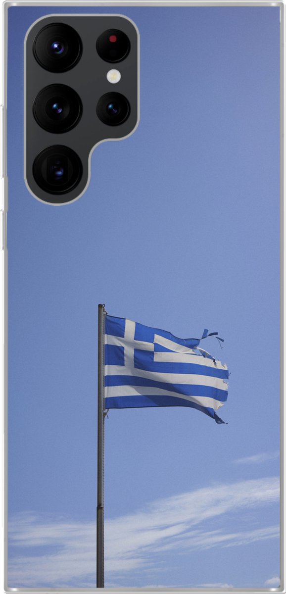 Telefoonhoesje Geschikt voor Samsung Galaxy S22 Ultra hoesje - Gescheurde Griekse vlag die wappert - Siliconen Telefoonhoesje Telefoonhoesje