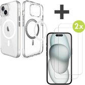 iMoshion Hoesje Geschikt voor MagSafe Shockproof & 2X Screenprotector Gehard Glas Geschikt voor iPhone 15 Plus - Transparant
