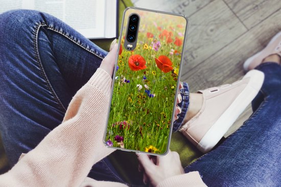 Coque Huawei P30 - Printemps - Fleurs - Rouge - Coquelicot - Herbe - Vert - Coque de téléphone en Siliconen