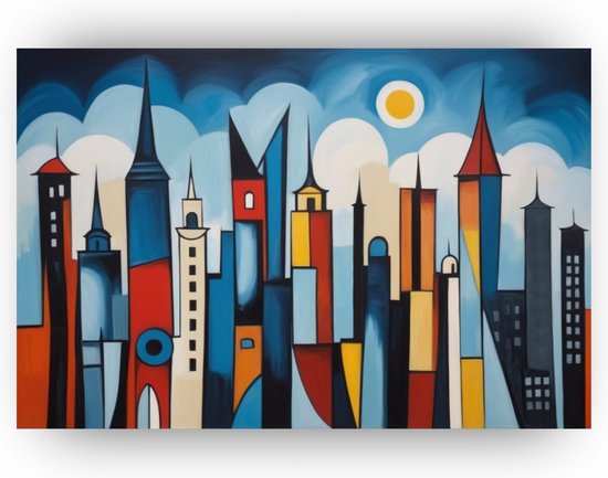 Skyline Picasso stijl - Pablo Picasso canvas schilderijen - Schilderijen skyline - Modern schilderij - Canvas schilderijen - Kunstwerk - 60 x 40 cm 18mm