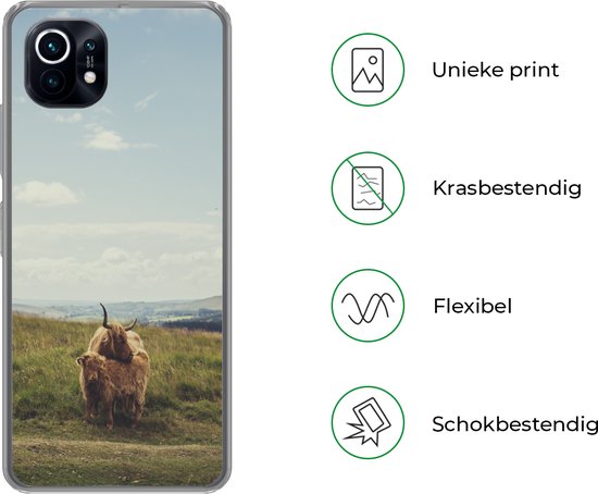 Coque Xiaomi Mi 11 - Highlanders écossais - Herbe - Nuages - Animaux - Coque en Siliconen