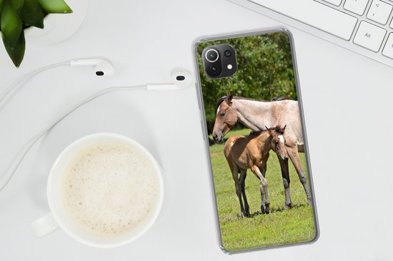 Coque de téléphone compatible avec Xiaomi 11T - Paarden - Herbe - Ombre - Coque en Siliconen