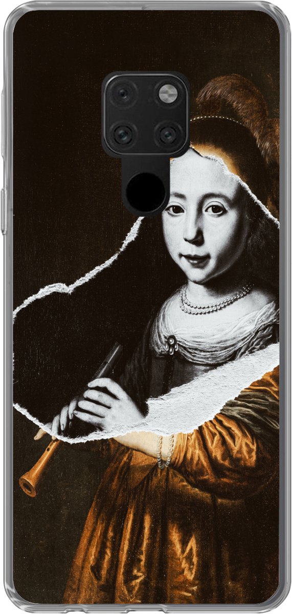 Telefoonhoesje Geschikt voor Huawei P40 Lite hoesje - Elizabeth Spiegel - Dirck Dircksz Santvoort - Zwart - Wit - Siliconen Telefoonhoesje Telefoonhoesje