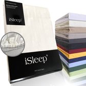 iSleep Katoen- Drap- Hoeslaken en satin - Coin haut - Élastique tout autour - Twin - 180x220+40 cm - Beige clair